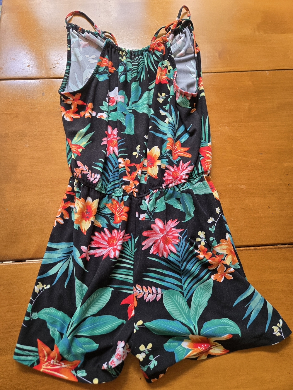 Womens Black Floral Romper - Tropical Print